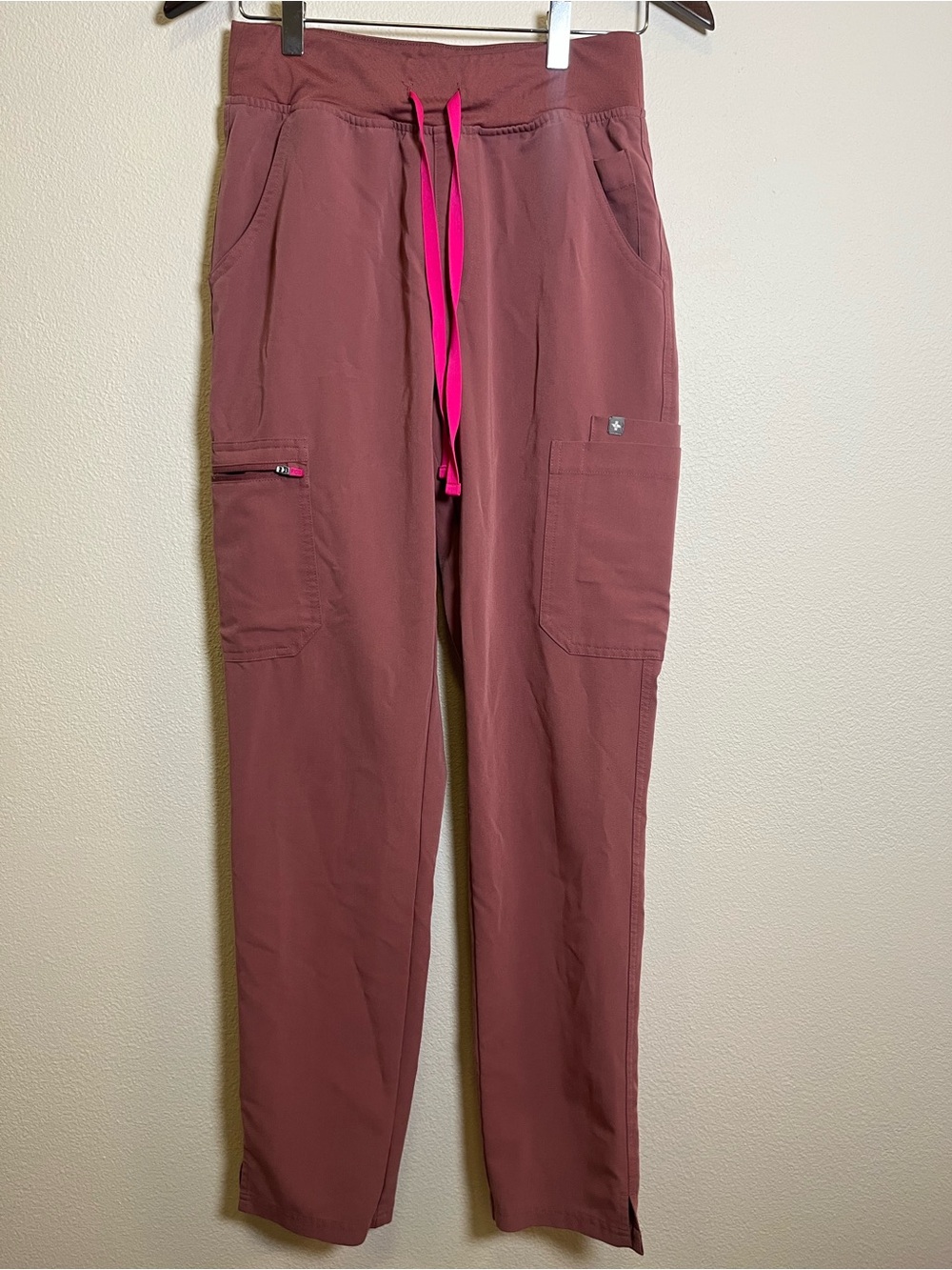 Mauve Cargo Drawstring Pants with Hot Pink Tie Size Small Tall